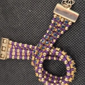 Handcrafted Purple Crystal  Gold Beaded Woven Bracelet